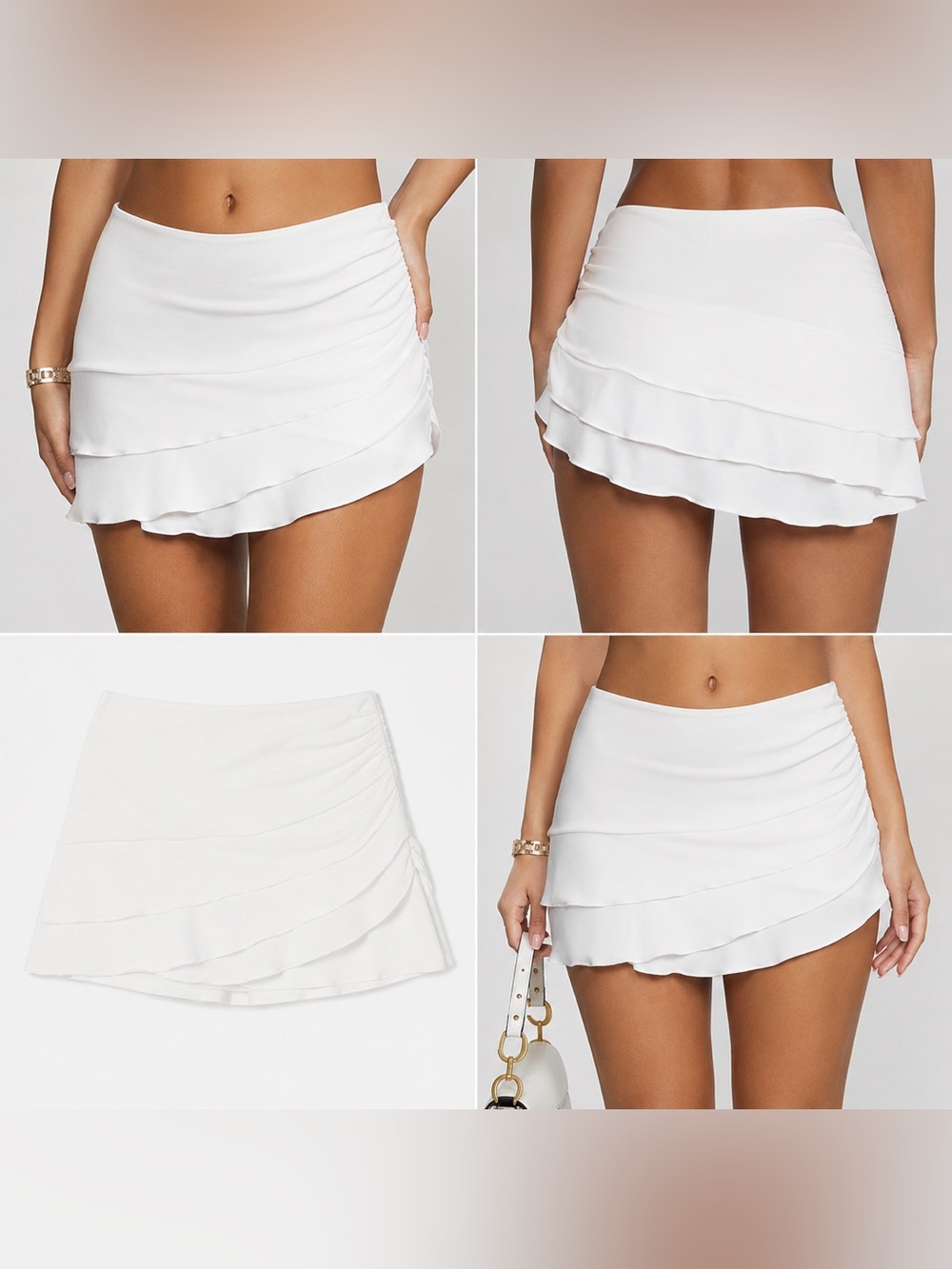White Ruffled Layered Mini Skirt build in with a short under